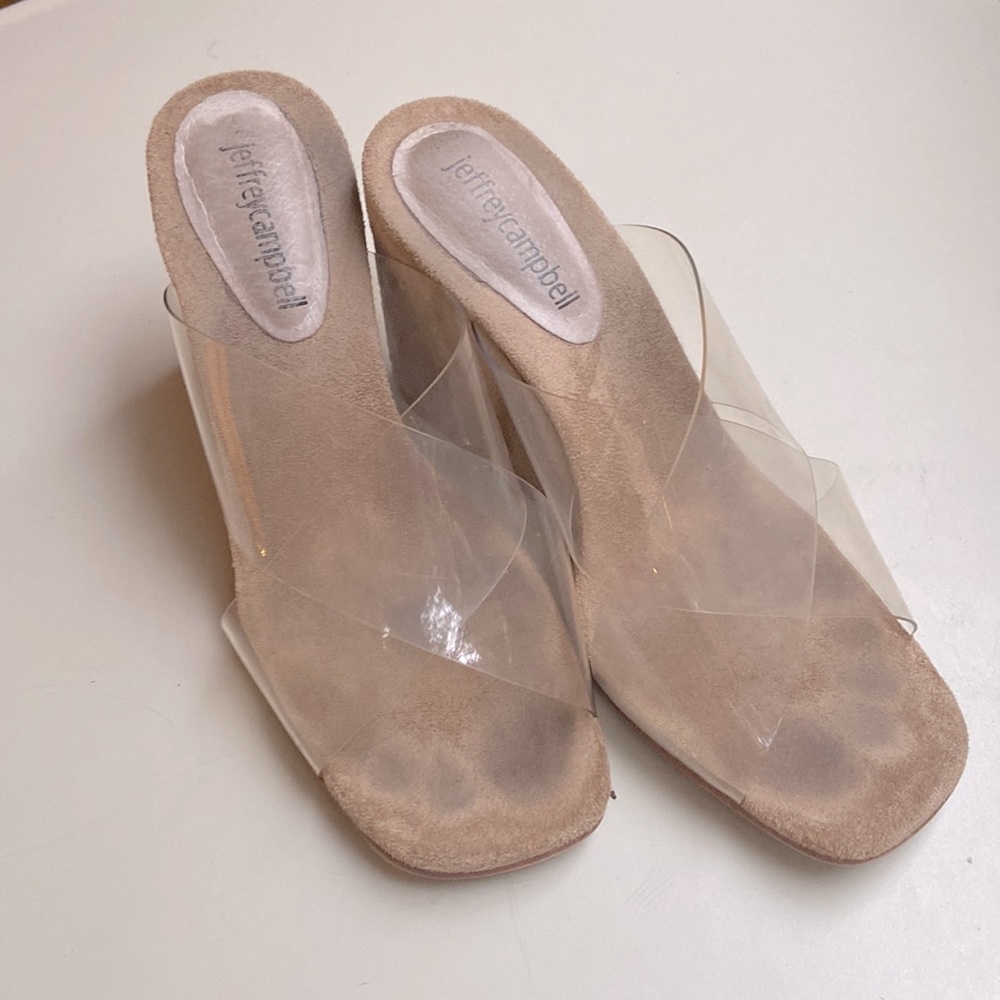 Jeffery Campbell - Size 7 - Neutral Suede with Clear Strap